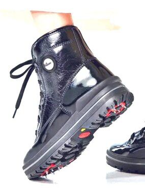Olang Sound NEW waterproof patent-leather ice-grip black boots EU42=US10.5-11